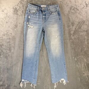Flying Monkey Crop Straight Jeans Women's Sz 25 Blue Light Wash Distressed Denim